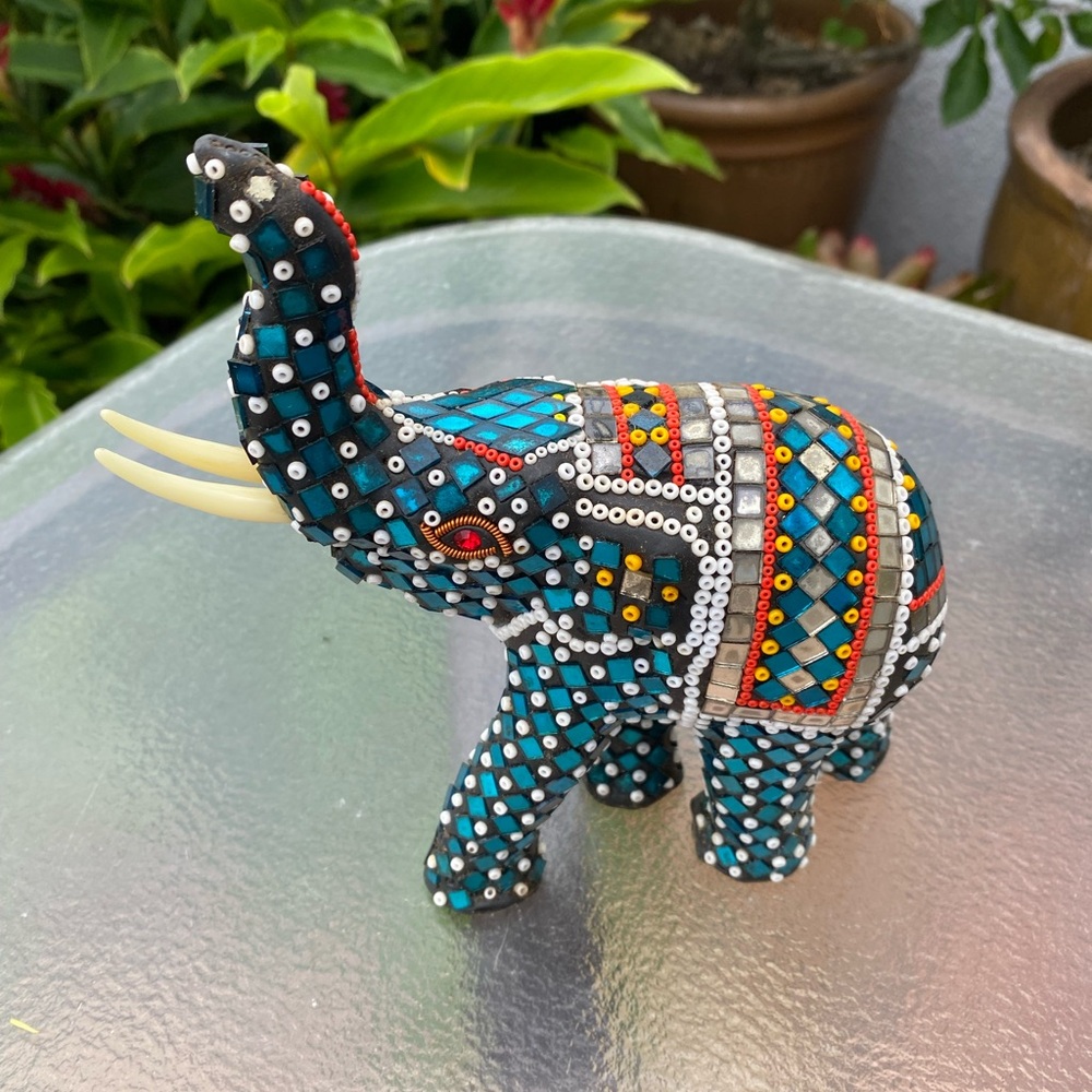 Beaded Decorative Elephant With Ivory Like Tusks From India 🐘
